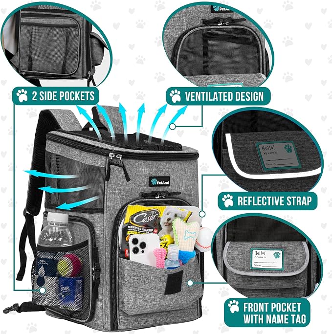 PetAmi Dog Backpack Carrier, Airline Approved 4-Way Entry Cat Backpack Carrier, Ventilated Mesh, Collapsible Pet Carrier for Small Puppy, Kitten, Hiking, Travel Car, Vet, up to 18 lbs, Heather Gray - Image 4