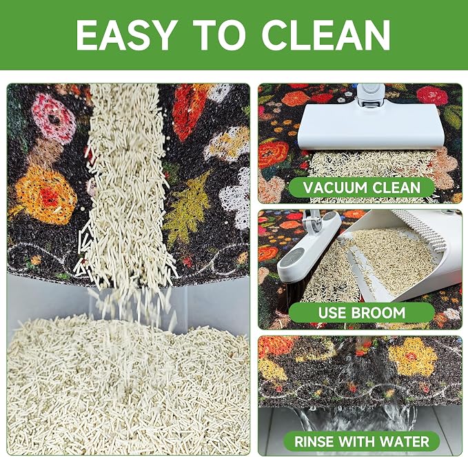 Cat Litter Mat, 35" x 23" Litter Box mat, Traps 100% Litter, Non-Slip Kitty Litter Trapping mats, Large Cute Litter mat, Easy Clean for Scatter Control, Bohe cat Food mat, Urine Waterproof - Image 6