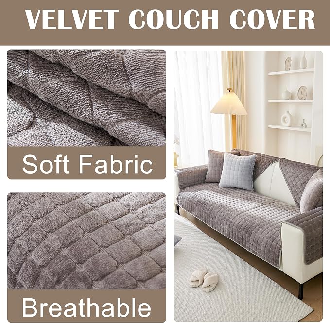 Couch Cover for Dogs,Velvet Non-Slip Couch Covers for Sofa Washable | Fuzzy Sofa Slipcovers Armrest Headrest, Furniture Protector for Dogs, L Shaped Sectional Cover Grey, 36"X36" (Only 1 Pcs) - Image 2