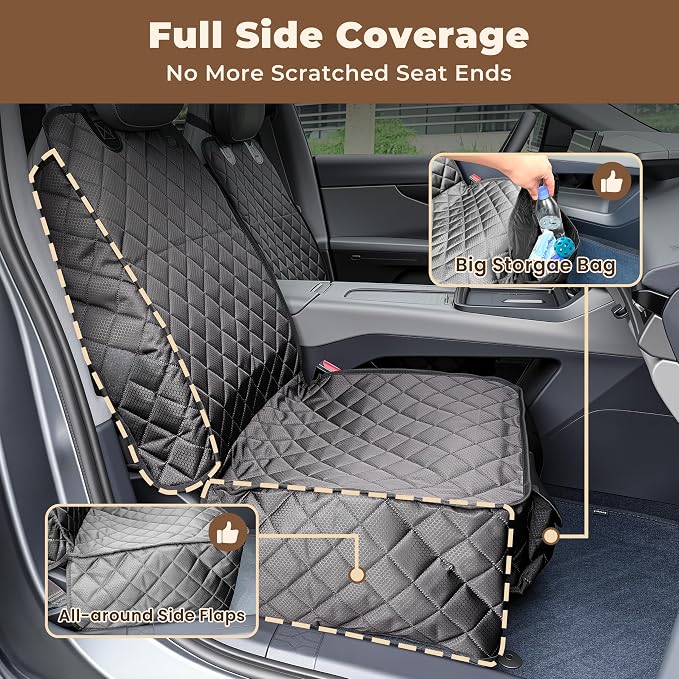 Heavy Duty Dog Front Seat Covers, Waterproof for Car/Truck/SUV/Jeep, 2 Pack | 900D Tear-resistant Front Seat Cover for Dogs, Full Side flaps, Non-slip, Universal Fit, Black, Easy to Install & Clean - Image 7