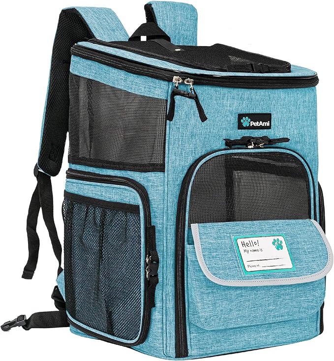 PetAmi Dog Backpack Carrier, Airline Approved 4-Way Entry Cat Backpack Carrier, Ventilated Mesh, Collapsible Pet Carrier for Small Puppy, Kitten, Hiking, Travel Car, Vet, up to 18 lbs, Turquoise by PetAmi