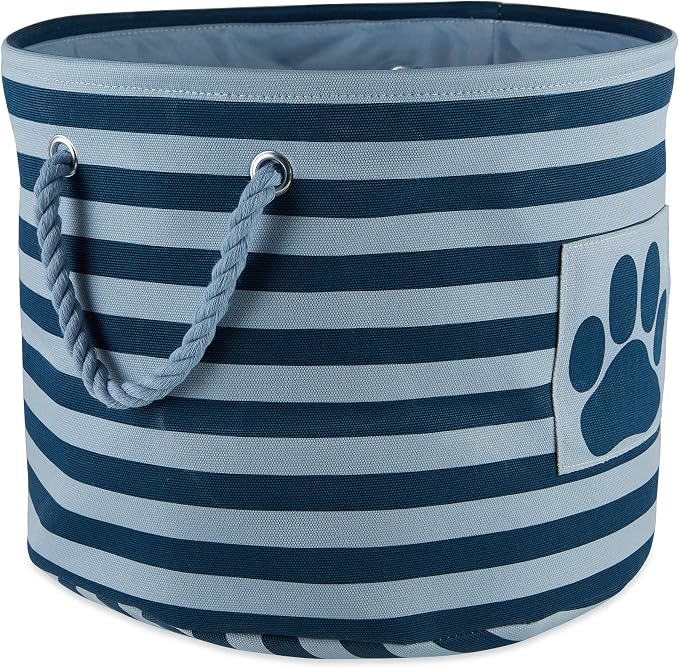 Bone Dry Pet Storage Collection Striped Paw Patch Bin, Dark Navy, Small Round - Image 2