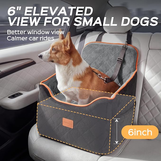 HiPetpy Dog Car Seat 6" Elevated Memory Foam Booster Seat for Small Medium Dogs Under 35 lbs with Pet Blanket, Washable Pet Car Seat with Safety Leash, Anti-Slip Base and Storage Pockets - Image 3