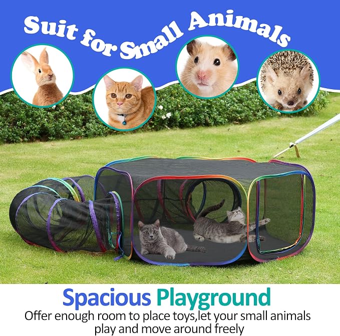 Outdoor Cat Enclosure, 2-in-1 Pop-up Portable Catio Playground | Foldable Cat Playpen with Tent & Tunnel, Breathable Mesh, Waterproof Bottom, Carry Bag, Outside and Indoor Use for Small Pets - Image 7