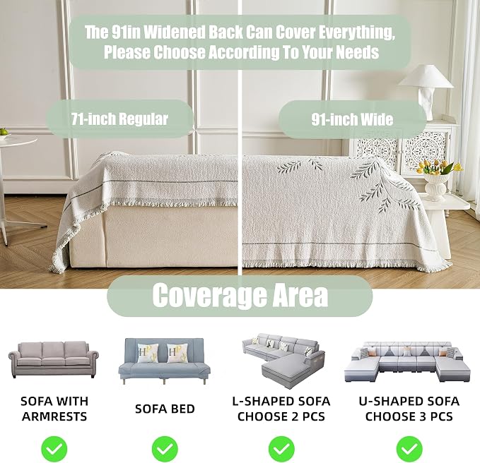 Couch Cover for Dogs Washable Sofa Cover, Sectional Couch Covers, Sofa Covers for 2 Cushion Couch, Non Slip Stripe Sofa Slipcovers Furniture Protector (Eucalyptus Green 91x102) - Image 3