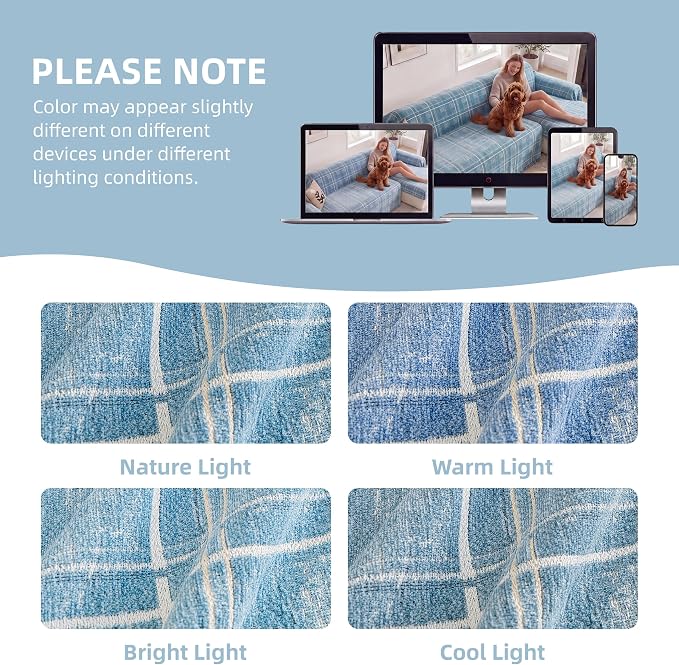 Couch Cover for Dogs Washable Sofa Cover, Sectional Couch Covers, Sofa Covers for 2 Cushion Couch, Non Slip Stripe Sofa Slipcovers Furniture Protector (Blue Checkered 71x134) - Image 7