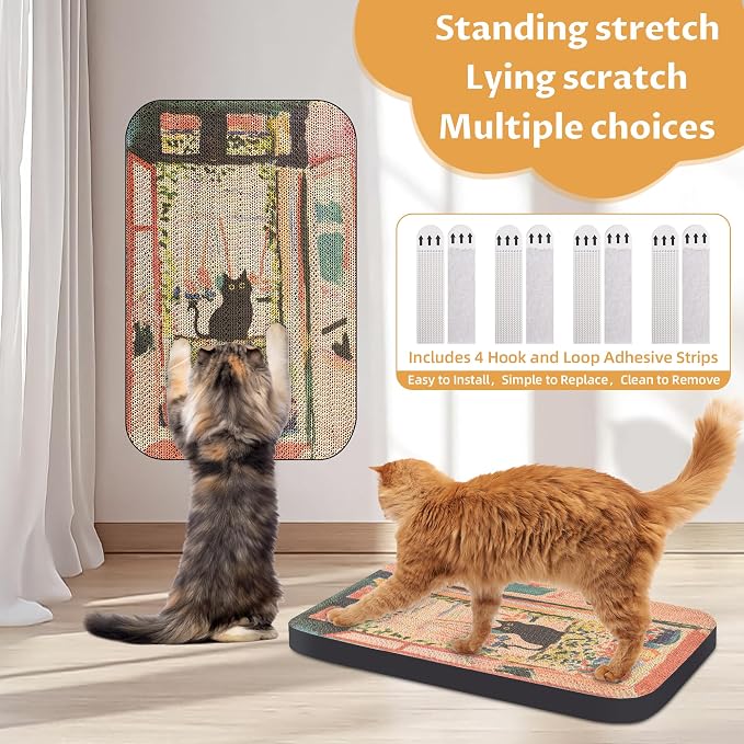 Cat Wall Scratcher, Art Cat Scratching Board for Indoor Cats | Wall Mounted Cat Scratch Pad, Water-Based Ink, Hook&Loop Strips, Floor or Wall Use, 16.7x11x1 Inch, The Open Window - Image 3