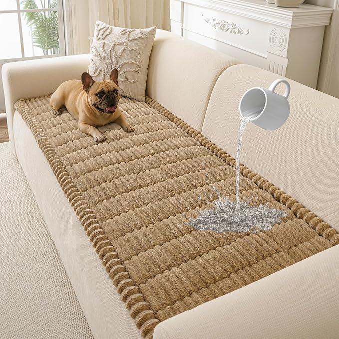 Couch Cover for Dogs Washable, Non Slip Soft Cozy Waterproof Brown | Pet Friendly, Fuzzy Durable Plush Thick Slipcovers for 3 Cushion Sofa Cover Protector Mat Bed Furniture Couches 27.6"x82.7" by CoSofSLIP