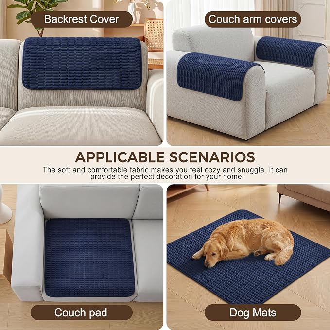 Foxdecor Couch Arm Covers for Sofa Arm Chair Covers Set of 2 | Sofa Arm Covers Cat Scratch Resistant Couch Protectors, Washable Armrest Cover Furniture Arm Covers, Dark Blue 30x30 in - Image 4