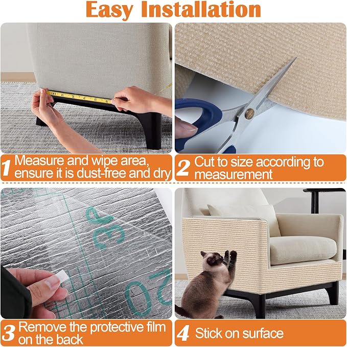 Cat Scratch Furniture Protector - 78.7" x 17" Trimmable Self-Adhesive Cats Claws Scratch Pads, DIY Cat Climbing Couch Protector for Scratch Post Cat Tree Replacement Indoor (Khaki) - Image 5