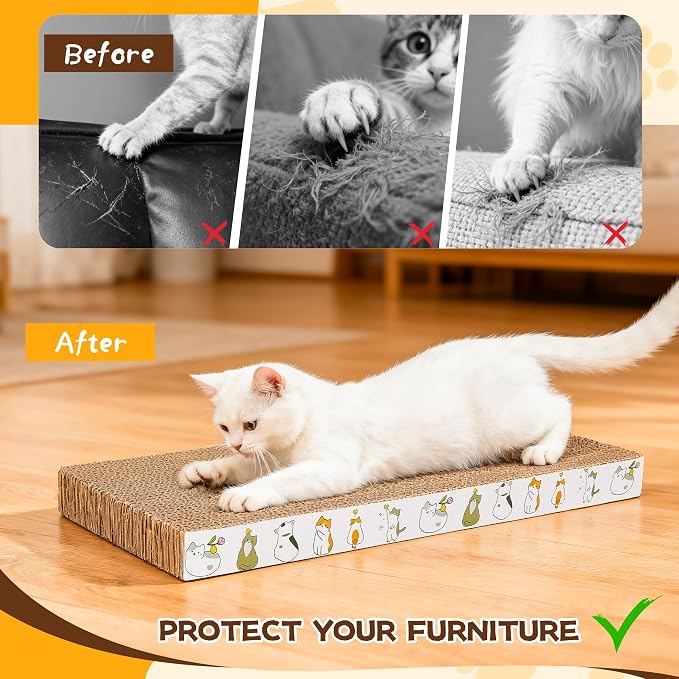 PatiencET 2 Pack Cardboard Cat Scratcher Pad with Catnips | Flat Double-Sided Cat Scratching Board for Small Medium Cats Kittens - Image 3