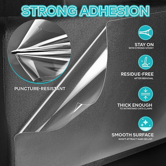 Anti-Cat Scratch Furniture Protector - Clear Vinyl Couch Protector from Cat Claws, Scratch Deterrent Tape for Sofa Corners, Single-Sided Sticky Couch Protector for Cats (200"x 8.3") - Image 6