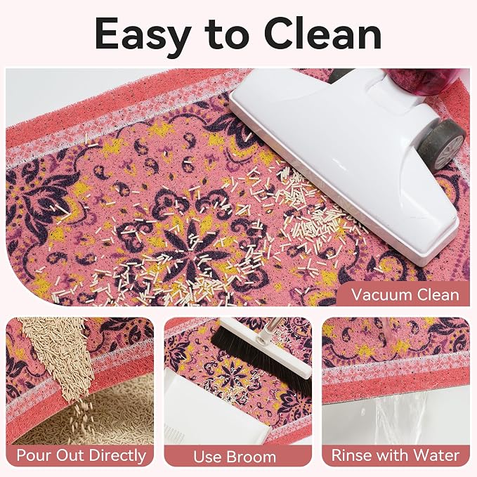 Cat Litter Mat, 40"x30" High-Density PVC Cat Litters Trapping Mat, Waterproof & Non-Slip Backing, Litter Box Catcher, Soft on Kitty Paws, Easy Washable Pet Supplies Pink - Image 4