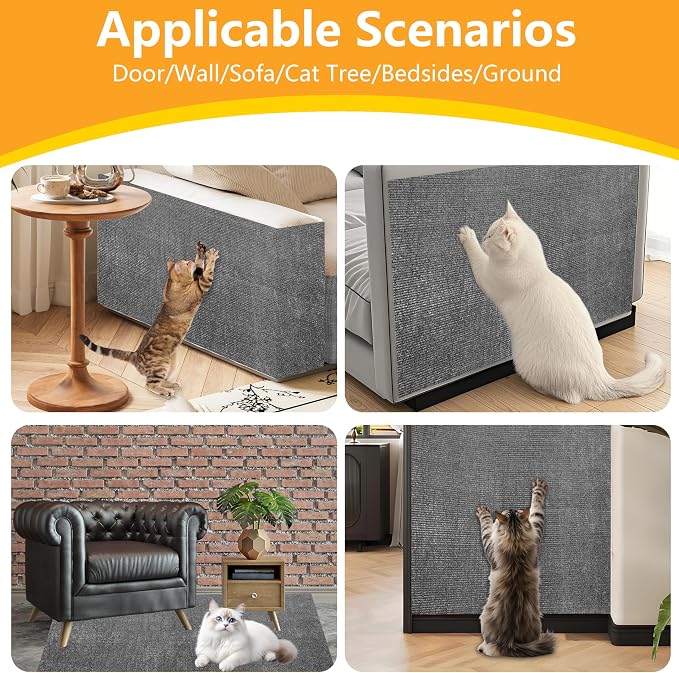 Cat Scratch Pad for Wall, Scratch Furniture Protector(39.3”×15.8”) | Cuttable and Adhesive Cat Scratching Mat, Fun Interactive Scratcher (Light Gray) - Image 5