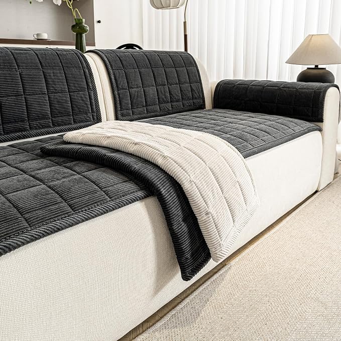 Couch Covers for Dogs, Non Slip Washable Pet Couch Covers for Sofa | 27.6”x94.5” Dark Grey Soft Velvet Sofa Covers for 4 Cushion Couch, Couch Protect Against Pet Hair, Scratches & Stains - Image 4