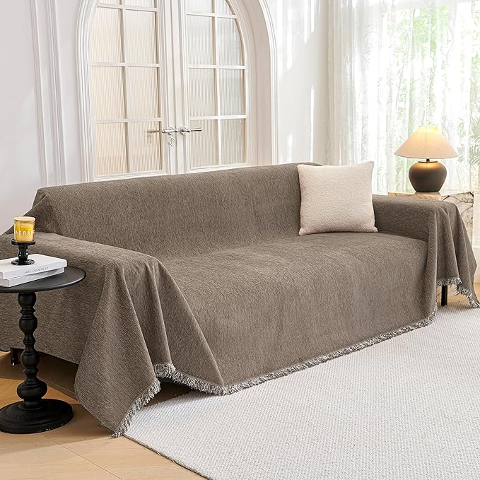 MYSKY HOME Couch Cover Sofa Covers Couch Covers for 3 Cushion Couch Sofa Pet Friendly, L Shaped Couch Cover Sectional Couch Covers Non Slip Dogs Furniture Protector for Kids, Dogs, 91"x134", Sand by MYSKYHOME
