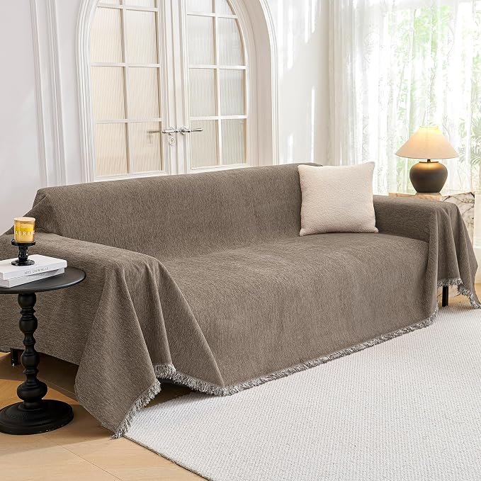MYSKY HOME Oversized Sofa Covers Couch Covers for 3 Cushion Couch Sofa Pet Friendly, L Shaped Couch Cover Sectional Couch Cover Non Slip Furniture Protector for Kids, 91"x150", Sand by MYSKYHOME