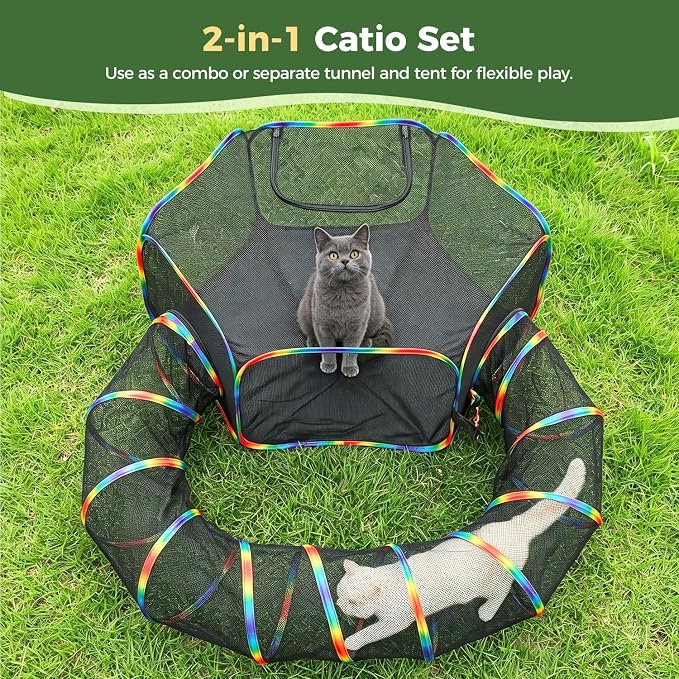 PAWZ Road Outdoor Cat Tunnel Portable Catio 2 in 1 Cat Tent & Play Tunnel | Large Collapsible Cat Enclosure with Breathable Mesh offers Full Visibility; Folds Compact for Travel, Fits Cats & Small Pets - Image 2