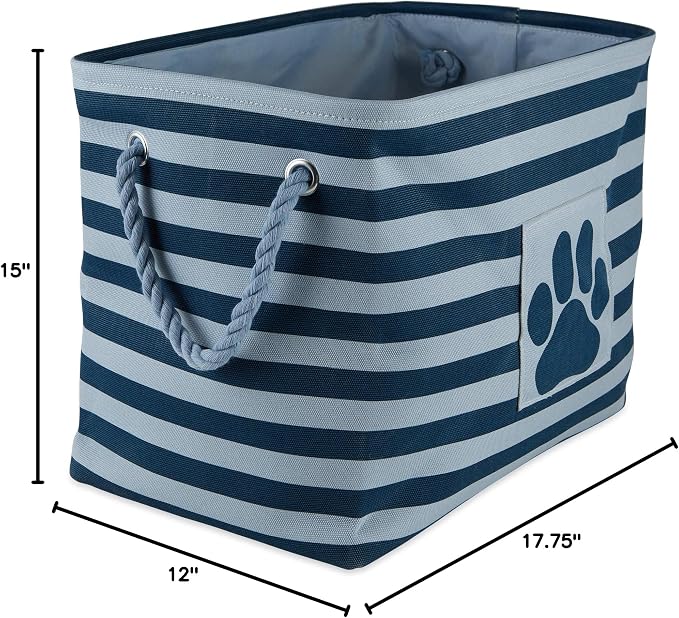 Bone Dry Pet Storage Collection Striped Paw Patch Bin, Dark Navy, Large Rectangle - Image 3