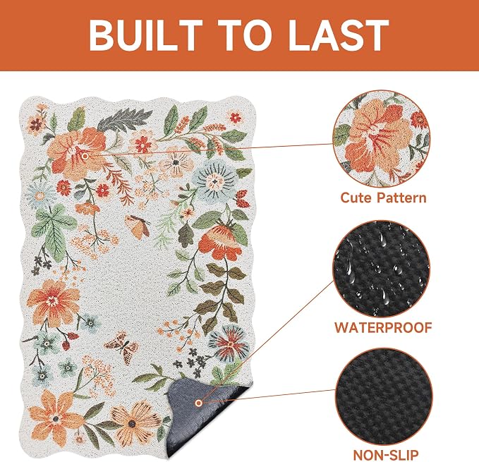 Cat Litter Mat,35"x23" Large Cute Litter Box Mat,Traps 100% Litter | Easy Clean for Scatter Control, Soft on Kitty Paws, Bohe cat food mat,Waterproof Urine Protection, Non-Slip, decor litter mat - Image 4