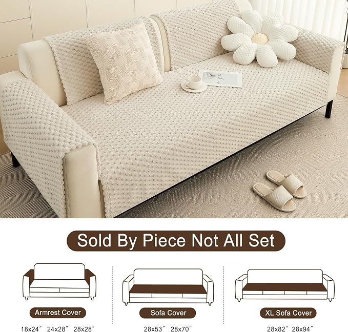 Foxdecor Couch Cover for Dogs Sofa Covers Non Slip Couch Pad Pet Friendly | Pet Couch Covers Washable Sofa Protector, Furniture Cover Couch Seat Protector for Living Room, White 28x53 Inch - Image 6