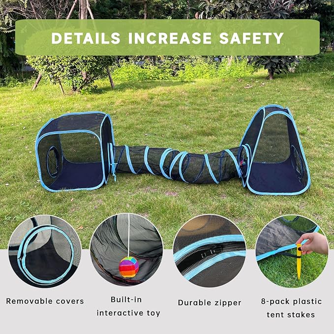 Outdoor Cat Enclosures, Cat Tunnels Catio Tents Cubes for Indoor Cats with Play Ball, Collapsible Outside Playpen Tunnel for Kitty, Rabbit, Puppy and Small Animals - Image 4