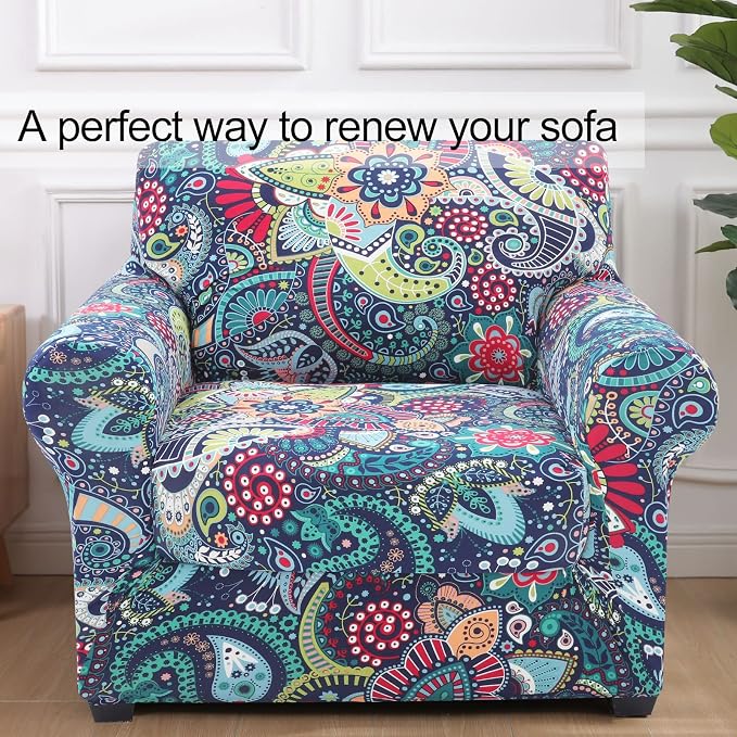 hyha Stretch Couch Covers, Chair/Sofa Covers, Armchair Slipcover for Dogs | Floral Pattern, Printed, 2 Pieces, Separate Couch Cushion Slipcover, Soft Chair Cover with Elastic Bottom for Pets (Armchair) - Image 8