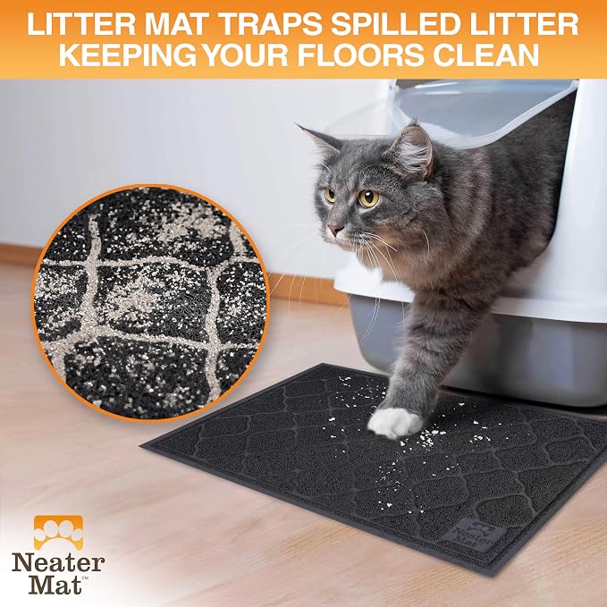 Neater Pets Neater Mat Cat Litter Mat, Thick & Durable Cat Mat for Litter Box, Trapper Pad Catches Mess to Protect Indoor Floors, Soft on Kitty Paws, Anti-Skid Grip Backing, Easy to Clean, Black - Image 2