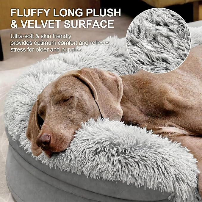 iweepet Fluffy Calming Orthopedic Dog Beds for Medium & Large Dogs, Supportive Dog Sofa Bed with 3.7 inch 28D Egg-Crate Foam, Removable Washable Plush Cover, Waterproof Lining, 41'',Grey - Image 2