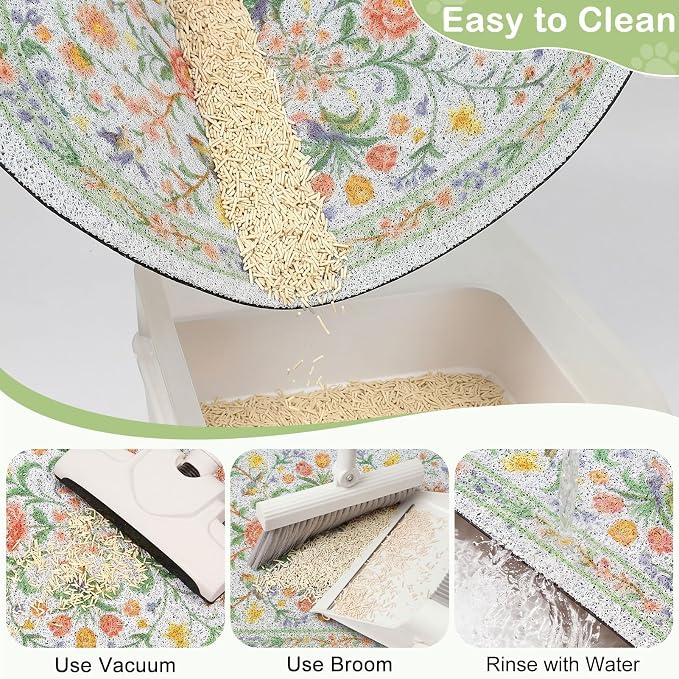 Bienbee Cat Litter Mat, 33" x 22" Large Size Litter Box Mat Rug with Non-Slip Bottom,Urine and Water Proof, Easy to Clean Cat Supplies Essentials for Indoor Kitty Kitten Floor,Pastel Floral L - Image 6