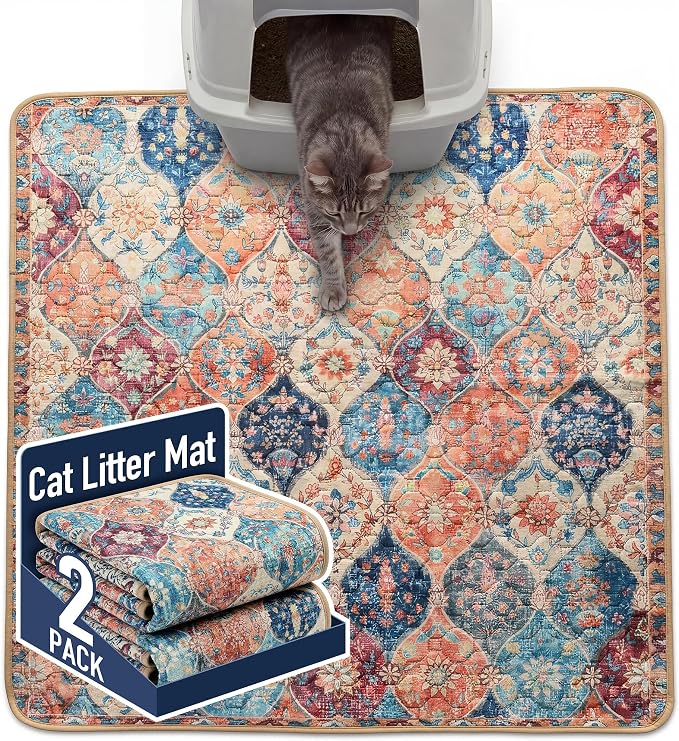 Hompet Cat Litter Mat 2 Pack, 36x36 Large Machine Washable Trapping Mats for Cats, Super Absorbent & Urine-Proof Cat Litter Box Mat for Floor, Waterproof & Non Slip Kitty Litter Rug by Hompet