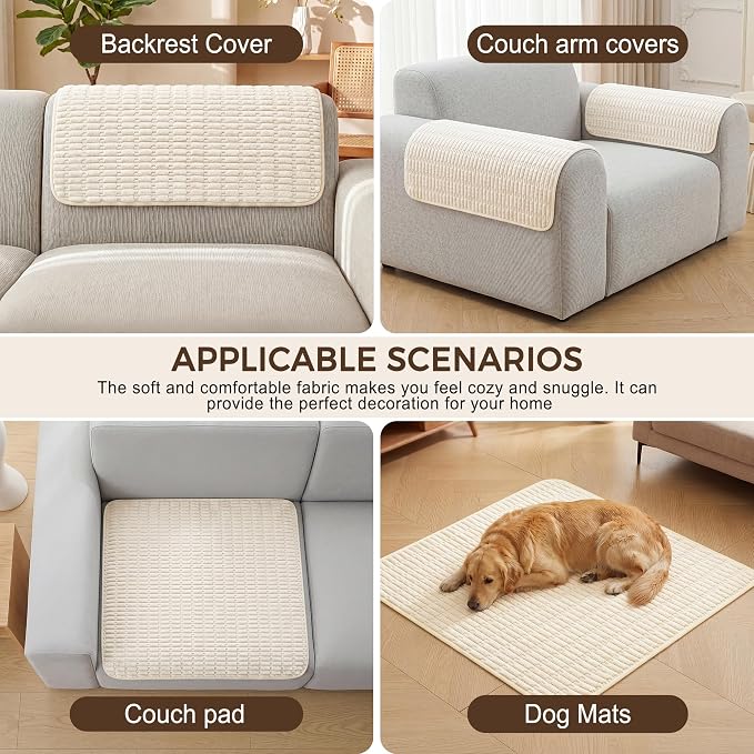 Foxdecor Couch Arm Covers for Sofa Arm Chair Covers Set of 2 | Sofa Arm Covers Cat Scratch Resistant Couch Protectors, Washable Armrest Cover Furniture Arm Covers, Cream White 20x20 in - Image 4