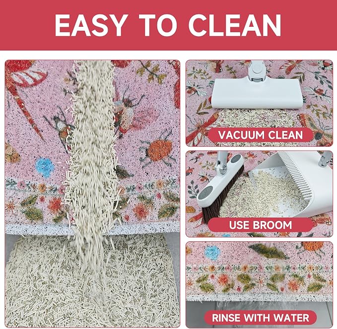 Cat Litter Mat, 35" x 23" Litter Mat, Traps 100% Cat Litter, Non-Slip Litter Box Trapping Mat, Cute Decor Mat, Easy Clean for Scatter Control, Waterproof Urine Protection - Image 6
