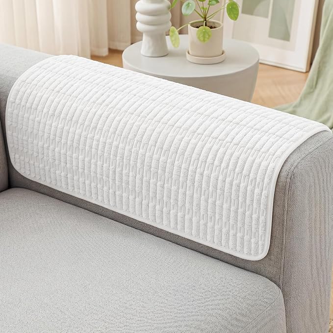 Foxdecor Couch Arm Covers for Sofa Arm Chair Covers Set of 2 | Sofa Arm Covers Cat Scratch Resistant Couch Protectors, Washable Armrest Cover Furniture Arm Covers, Snow White 18x28 in by Unknown