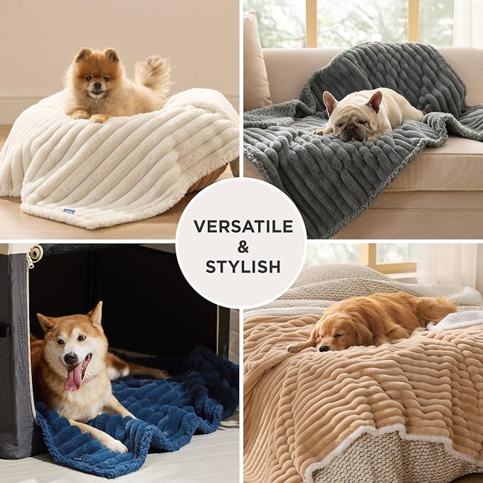 Bedsure ComfyFleece™ Waterproof Dog Blankets for Large Dogs,40x50 | Soft Plush Couch Cover,Washable Corduroy Fleece for Furniture Protector,Cozy Calming Reversible Pet Blanket, Navy Blue - Image 6