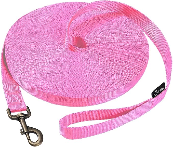 HIKISS Long Dog Leash Obedience Recall Training Agility Lead with Thickening Material for Large Dog - 15ft 20ft 30ft 50ft 100ft Training Leash(Pink 50ft) by HiKiss