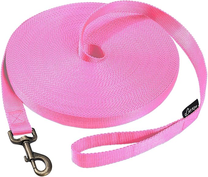 HIKISS Long Dog Leash Obedience Recall Training Agility Lead with Thickening Material for Large Dog - 15ft 20ft 30ft 50ft 100ft Training Leash(Pink 15ft) by HiKiss