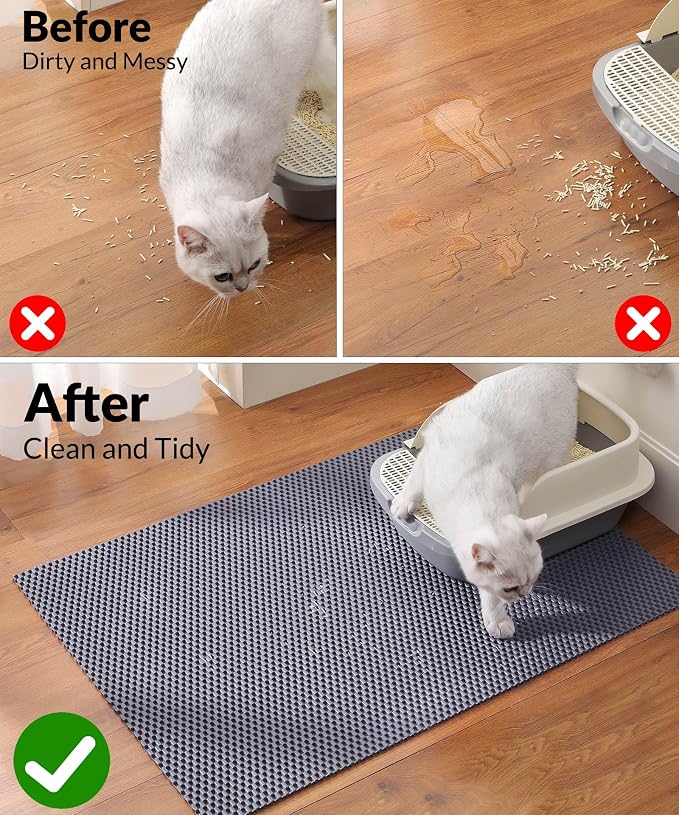 Cooyes Cat Litter Mat - Cut to Fit Any Place, 47"x35" Extra Large Litter Trapping Mat for Litter Box, Easy to Clean, Waterproof & Non-Slip Kitty Pad, Scatter Control to Protect the Floor (Grey) - Image 7