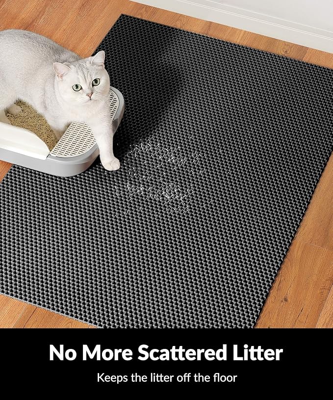 Cooyes Cat Litter Mat - Cut to Fit Any Place, 40"x28" Large Litter Trapping Mat for Litter Box, Easy to Clean, Waterproof & Non-Slip Kitty Pad, Scatter Control to Protect the Floor (Black) - Image 3