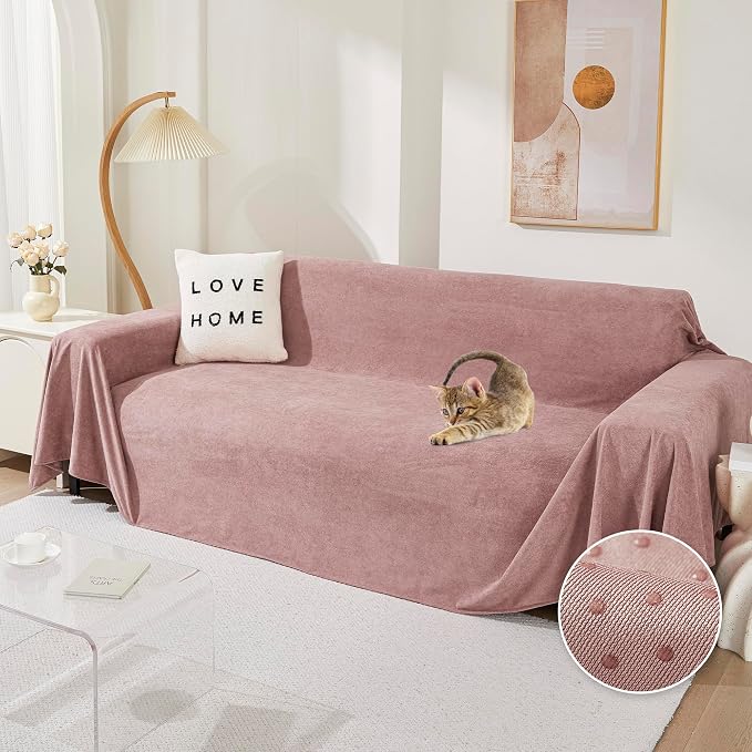 MEETSKY Couch Cover Washable for 2 Cushion Sofa, Cat Scratch Proof Furniture Protector Love Seat L Shape Couch Covers Soft Sectional Sofa Cover for Dogs Pets, 71" x 118", Pink by MEETSKY