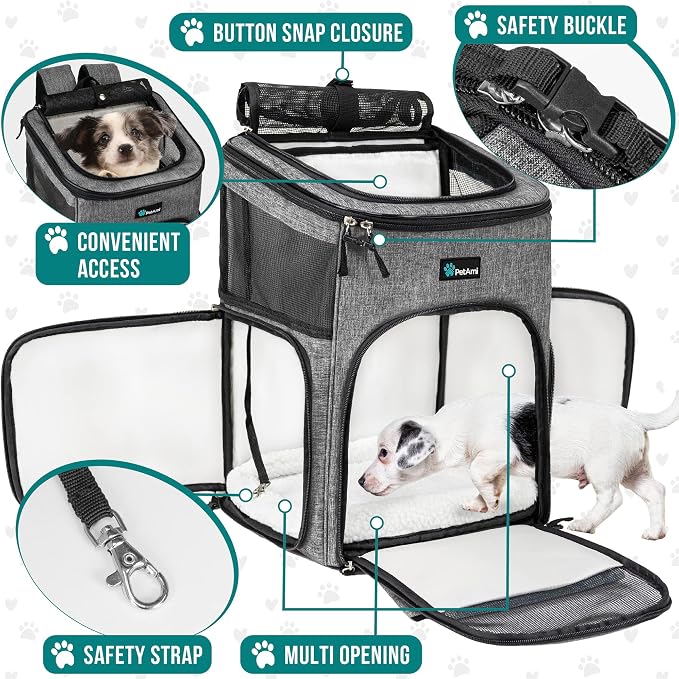 PetAmi Dog Backpack Carrier, Airline Approved 4-Way Entry Cat Backpack Carrier, Ventilated Mesh, Collapsible Pet Carrier for Small Puppy, Kitten, Hiking, Travel Car, Vet, up to 18 lbs, Heather Gray - Image 3
