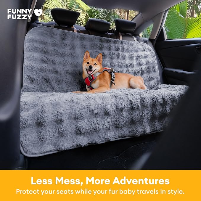 FUNNY FUZZY Luxurious Dog Car Seat Cover, Waterproof Backseat Covers | Faux Rabbit Fur, Full Backseat Protector, Non-Slip, Hair, Dirt & Scratch Defense, Machine Washable, Fits Cars, SUVs & Trucks - Image 2