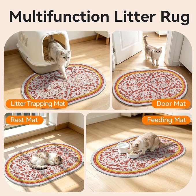 Cat Litter Mat, 33"x22" High Density PVC Litter Rug Trapping Mat, Non-Slip, Waterproof & Urine-Proof Kitty Litters Catcher Mats, Keep Floor Clean, Soft on Kitten Paws, Cat Essentials Brown - Image 6