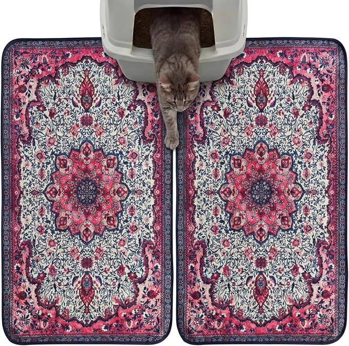 Hompet Cat Litter Mat 2 Pack, 18x28 Machine Washable Trapping Mats for Cats, Super Absorbent & Urine-Proof Cat Litter Box Mat for Floor, Waterproof & Non Slip Kitty Litter Rug by Hompet