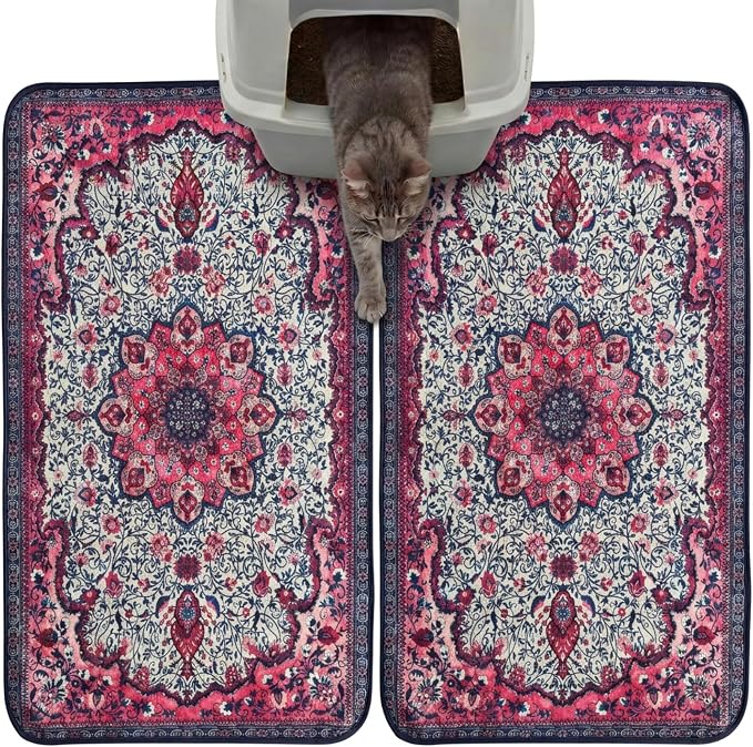 Hompet Cat Litter Mat 2 Pack, 19x30 Machine Washable Trapping Mats for Cats, Super Absorbent & Urine-Proof Cat Litter Box Mat for Floor, Waterproof & Non Slip Kitty Litter Rug by Hompet