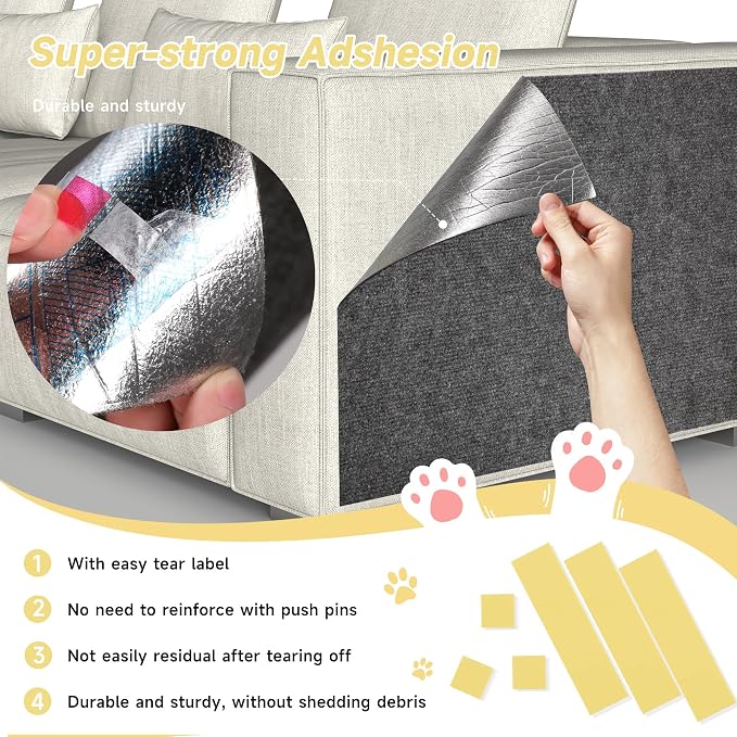 Cat Scratch Furniture Protector, 39.3''x15.8'' Trimmable DIY Self-Adhesive, Durable Corner Scratcher Couch Protectors from Cat Claws for Sofa, Tree Shelves & Scratching Posts (Dark Gray) - Image 3