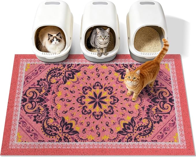 Cat Litter Mat, 40"x30" High-Density PVC Cat Litters Trapping Mat, Waterproof & Non-Slip Backing, Litter Box Catcher, Soft on Kitty Paws, Easy Washable Pet Supplies Pink by Yigerlee