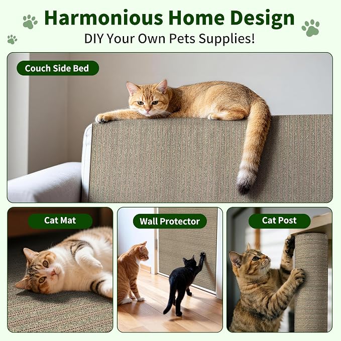 Natural Cork Cat Scratcher Mat, Self-Stick & Trimmable Furniture Protector for Couch, Door, Wall & Bed Corner, Claw-Friendly for Indoor Cats (Catnip Green, 39.4 x 11.8 Inch) - Image 6
