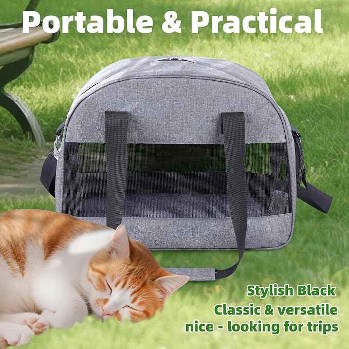 Cat Carrier for Small Cats Dogs, Soft-Sided Pet Carrier for Cats Puppies Small Pets, Lightweight Comfortable Travel Cat Dog Carrier (Grey) - Image 5