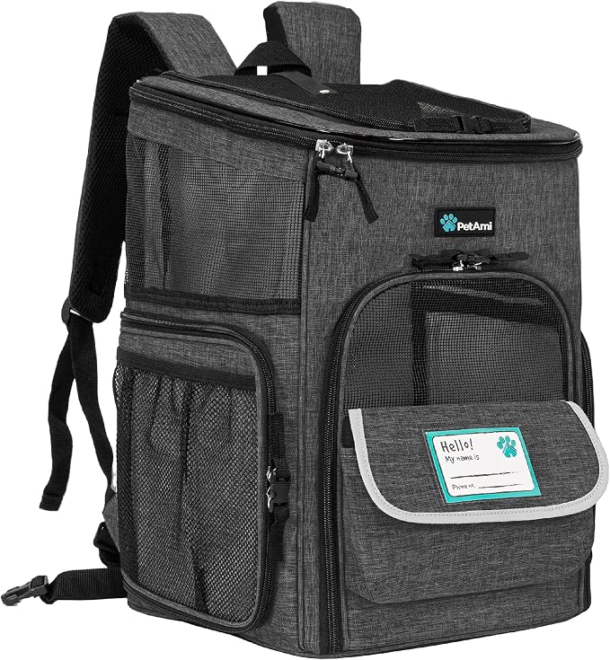 PetAmi Dog Backpack Carrier, Airline Approved 4-Way Entry Cat Backpack Carrier, Ventilated Mesh, Collapsible Pet Carrier for Small Puppy, Kitten, Hiking, Travel Car, Vet, up to 18 lbs, Charcoal Gray by PetAmi
